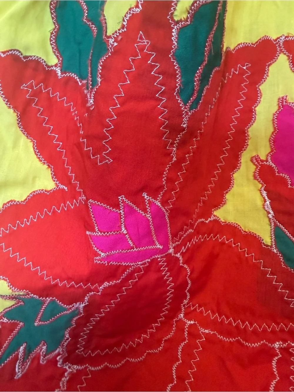 Handmade cotton Floral Midi Skirt with Red Appliqués. Costume. Summer. Boho